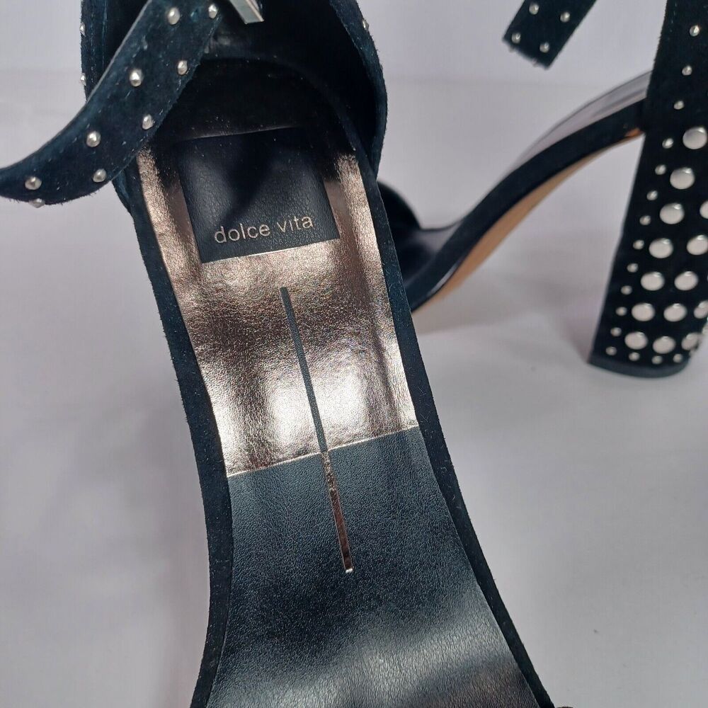 Dolce Vita Size 8 HENDRIX Black Suede Ankle Strap 4" Block Heel Stud Sandals - Picture 6 of 11